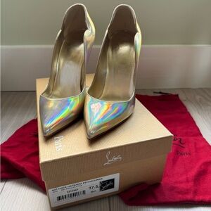 Christian Louboutin Hot Chick 100 Patent Psychic Gold Platine AB Heel Pump 39